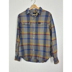 True Religion Shirt Mens Medium Gray Plaid Flannel Button Up Long Sleeve Casual